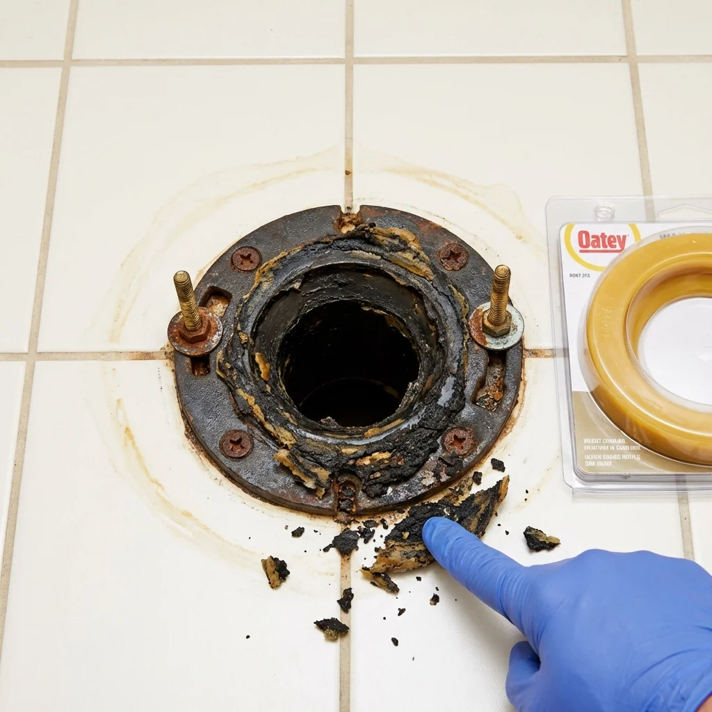 Failed wax ring showing water seepage at the base of a toilet in a Manchester, WA home
