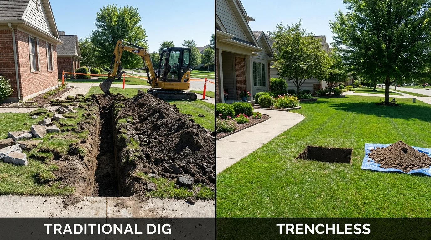 Trenchless sewer repair with minimal yard damage versus traditional excavation in Manchester, WA